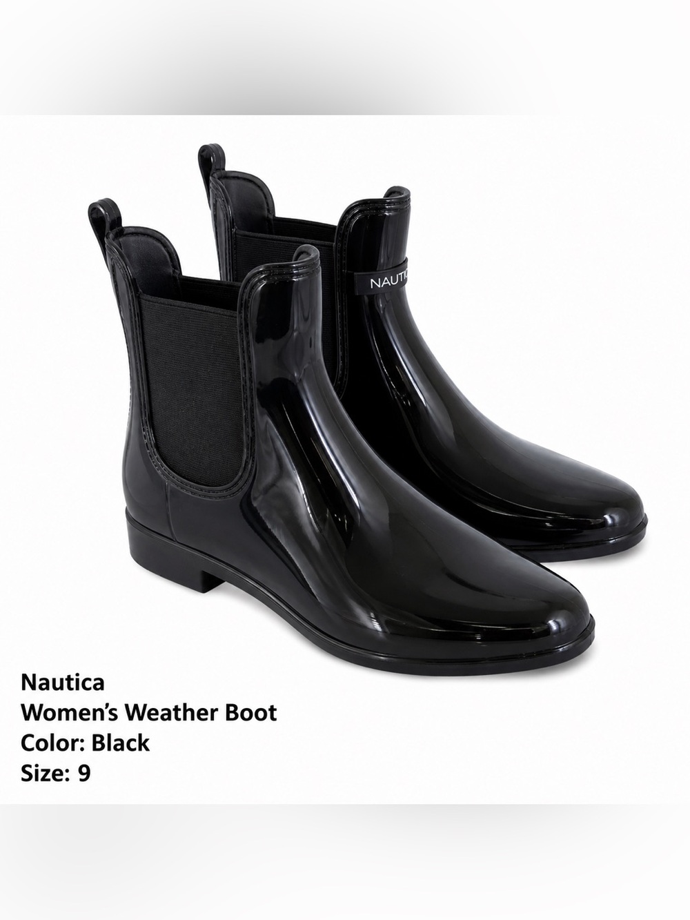 Nautica Glossy Black Chelsea Rain Boot Size: 9
